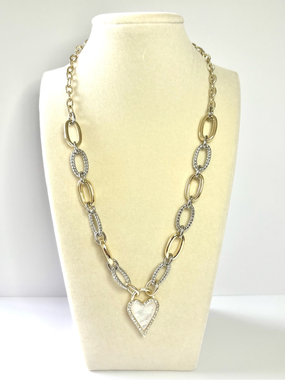 Two-tone mother of pearl heart necklace (silver and gold)